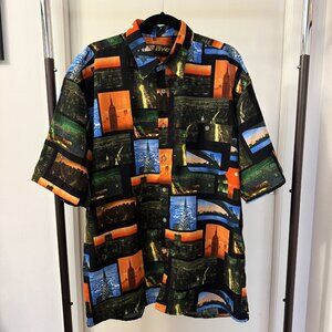 VINTAGE 212 NYC Urban Tech Uniform Skyline WTC Button Down Shirt AOP - Men's L